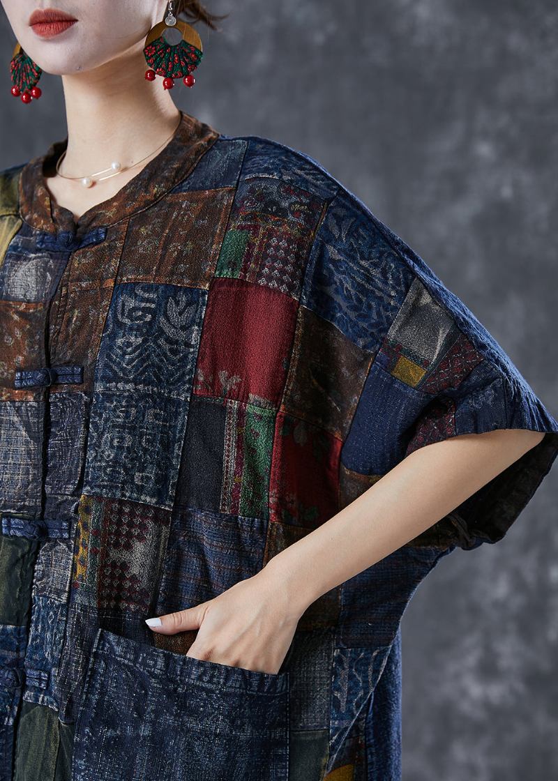 Art Navy Übergroße Patchwork-strickjacken Aus Denim Mit Chinesischen Knöpfen Im Sommer - Damen-Cardigans