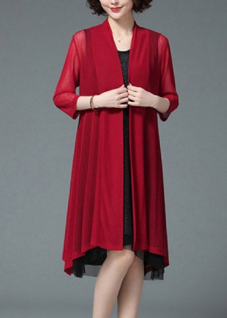 Baggy Roter Strand-cardigan Aus Upf 50+ Dreiviertel Ärmel In Übergröße