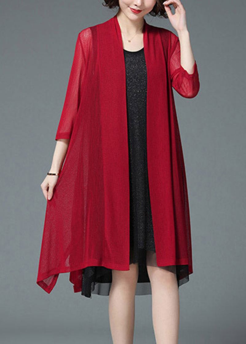 Baggy Roter Strand-cardigan Aus Upf 50+ Dreiviertel Ärmel In Übergröße - Damen-Cardigans