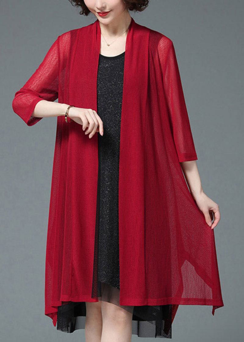 Baggy Roter Strand-cardigan Aus Upf 50+ Dreiviertel Ärmel In Übergröße - Damen-Cardigans