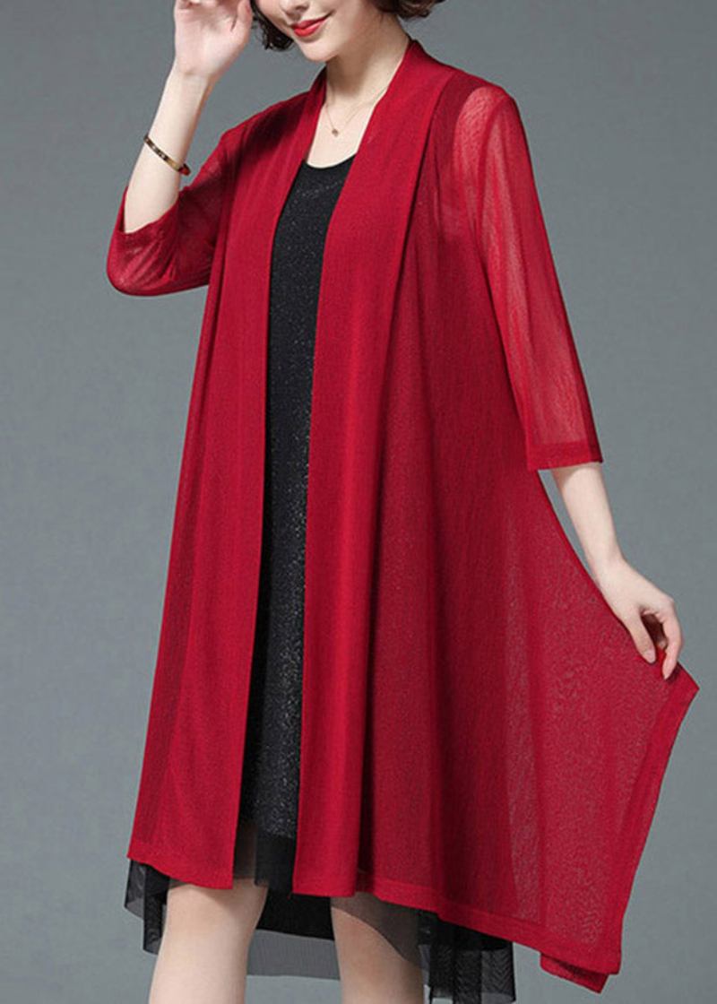 Baggy Roter Strand-cardigan Aus Upf 50+ Dreiviertel Ärmel In Übergröße - Damen-Cardigans