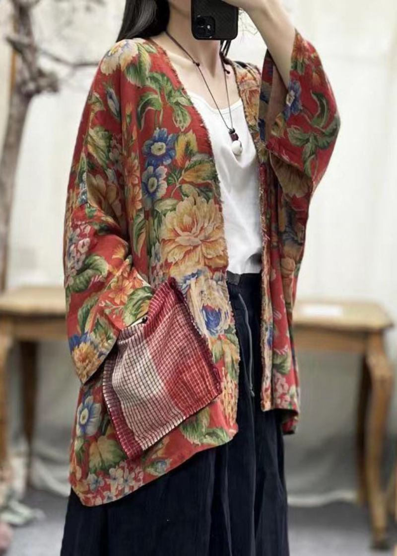 Baumwollcardigans Mit V-ausschnitt Und Taschen Im Bohemian-print Fledermausärmel - Damen-Cardigans