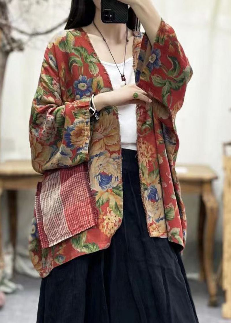 Baumwollcardigans Mit V-ausschnitt Und Taschen Im Bohemian-print Fledermausärmel - Damen-Cardigans