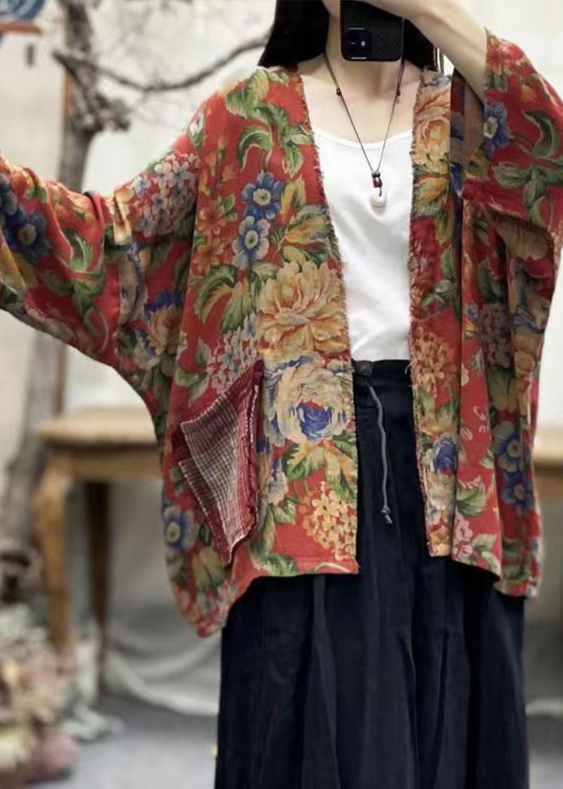 Baumwollcardigans Mit V-ausschnitt Und Taschen Im Bohemian-print Fledermausärmel - Damen-Cardigans