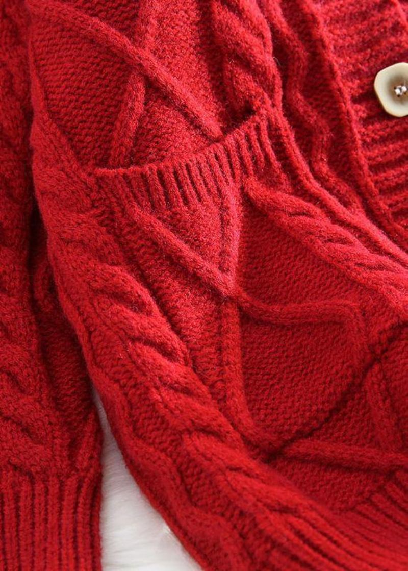 Bequeme Rote Strickjacke Übergroße Zwei Taschen Im Frühlings-strick - rosa