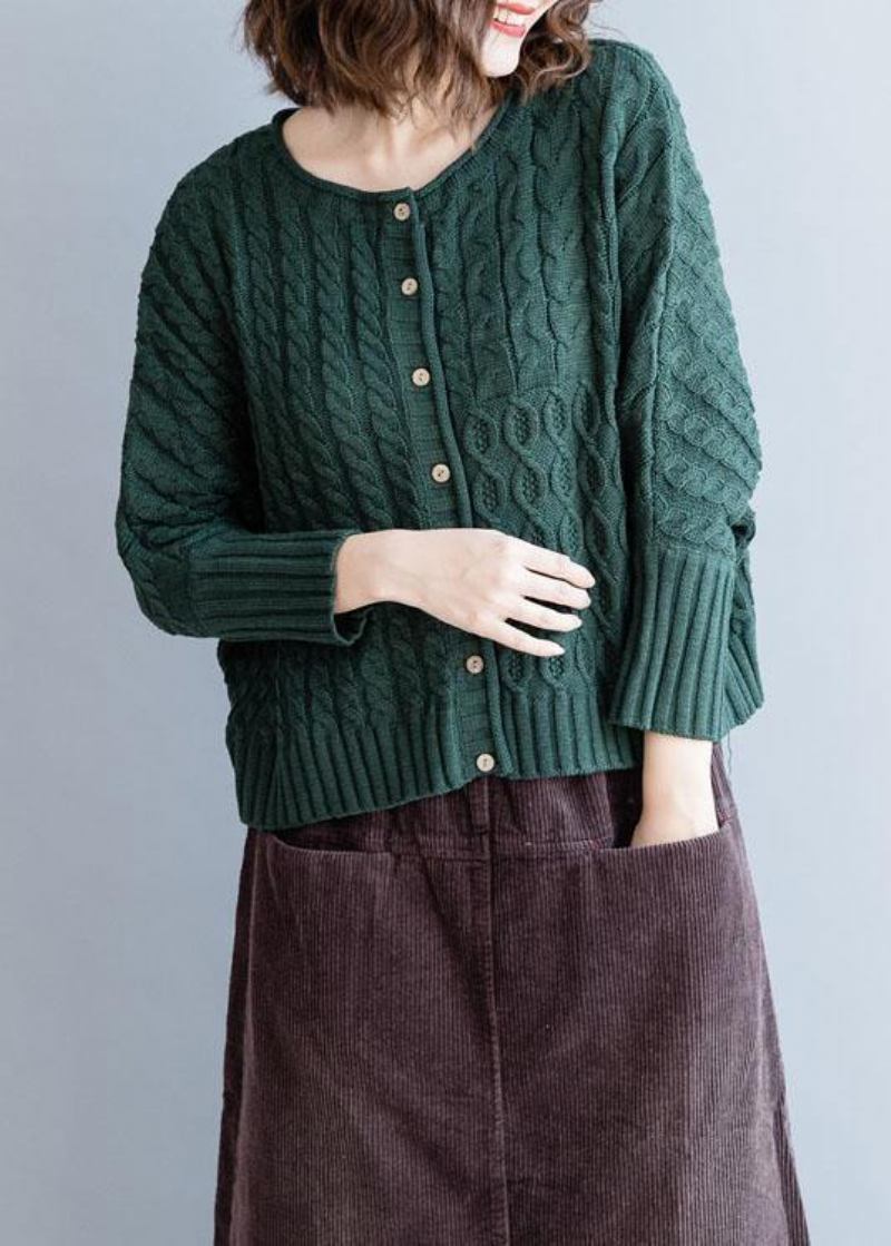 Bequemer Schwarzgrüner Strickpullover Übergrößen Rundhalsausschnitt Pullover Mit Fledermausärmeln