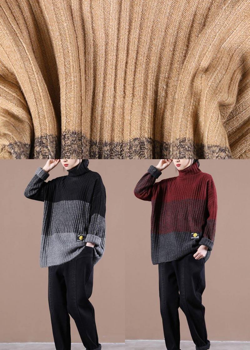 Bio-maulbeer-colorblock Lässiger Herbst-strickpullover - Khaki