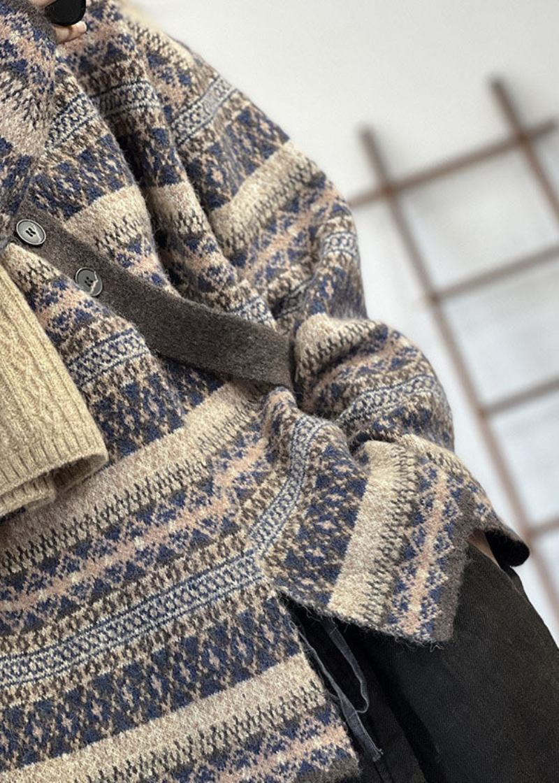 Blauer Asymmetrischer Übergroßer Bedruckter Woll-cardigan Für Den Winter - Damen-Cardigans