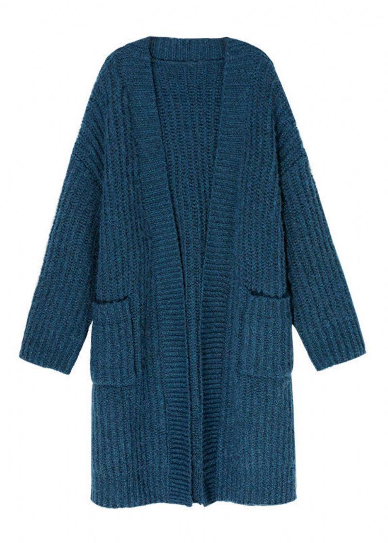 Blauer Bohemian-strickpullover Mit Taschen Für Den Frühling - Blau