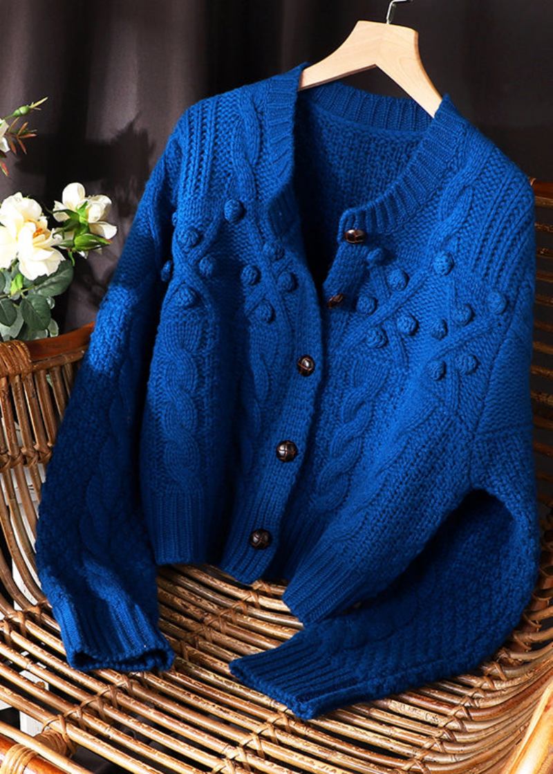 Blauer Strickpullover Mit Knopf Für Damen In Übergröße Für Den Frühling - Damen-Cardigans