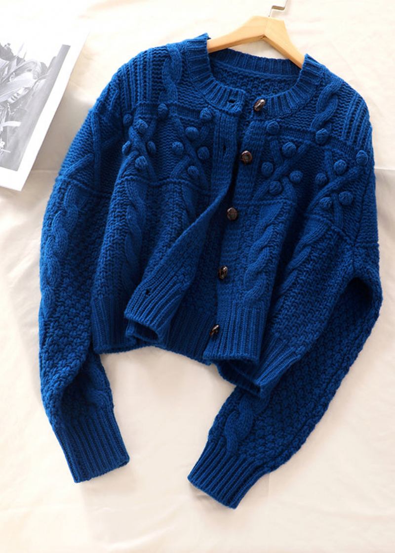 Blauer Strickpullover Mit Knopf Für Damen In Übergröße Für Den Frühling - Damen-Cardigans