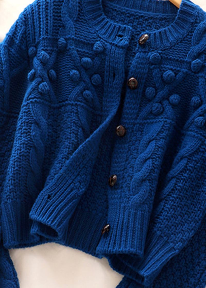 Blauer Strickpullover Mit Knopf Für Damen In Übergröße Für Den Frühling - Damen-Cardigans