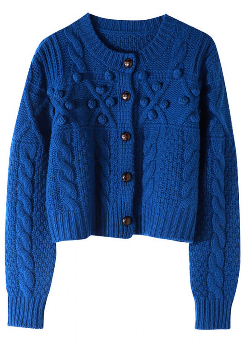 Blauer Strickpullover Mit Knopf Für Damen In Übergröße Für Den Frühling - Damen-Cardigans