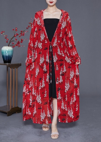 Bohemian-chiffon-langcardigan Mit Weißem Bindegürtel Und Extra Großem Saum Upf 50+-mantel Sommer