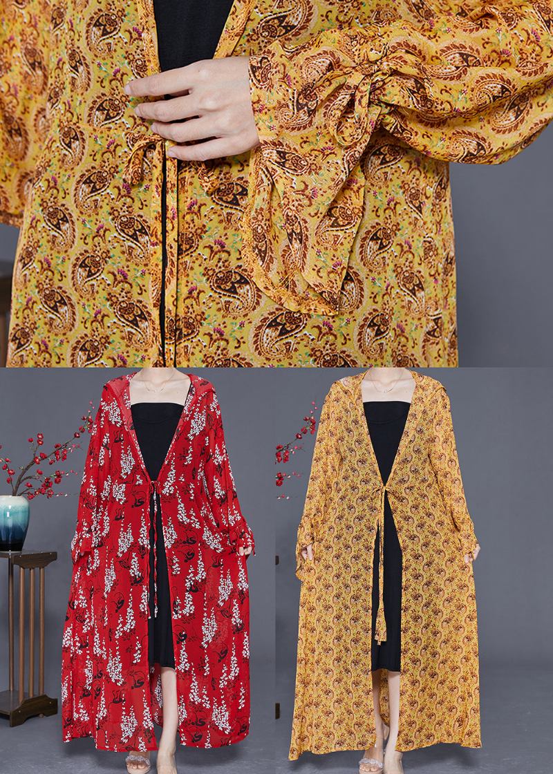 Bohemian-chiffon-langcardigan Mit Weißem Bindegürtel Und Extra Großem Saum Upf 50+-mantel Sommer - Damen-Cardigans