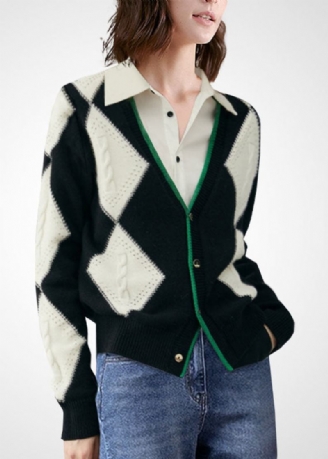 Bohemian Colorblock-cardigan Mit V-ausschnitt Und Patchwork-muster Für Den Winter