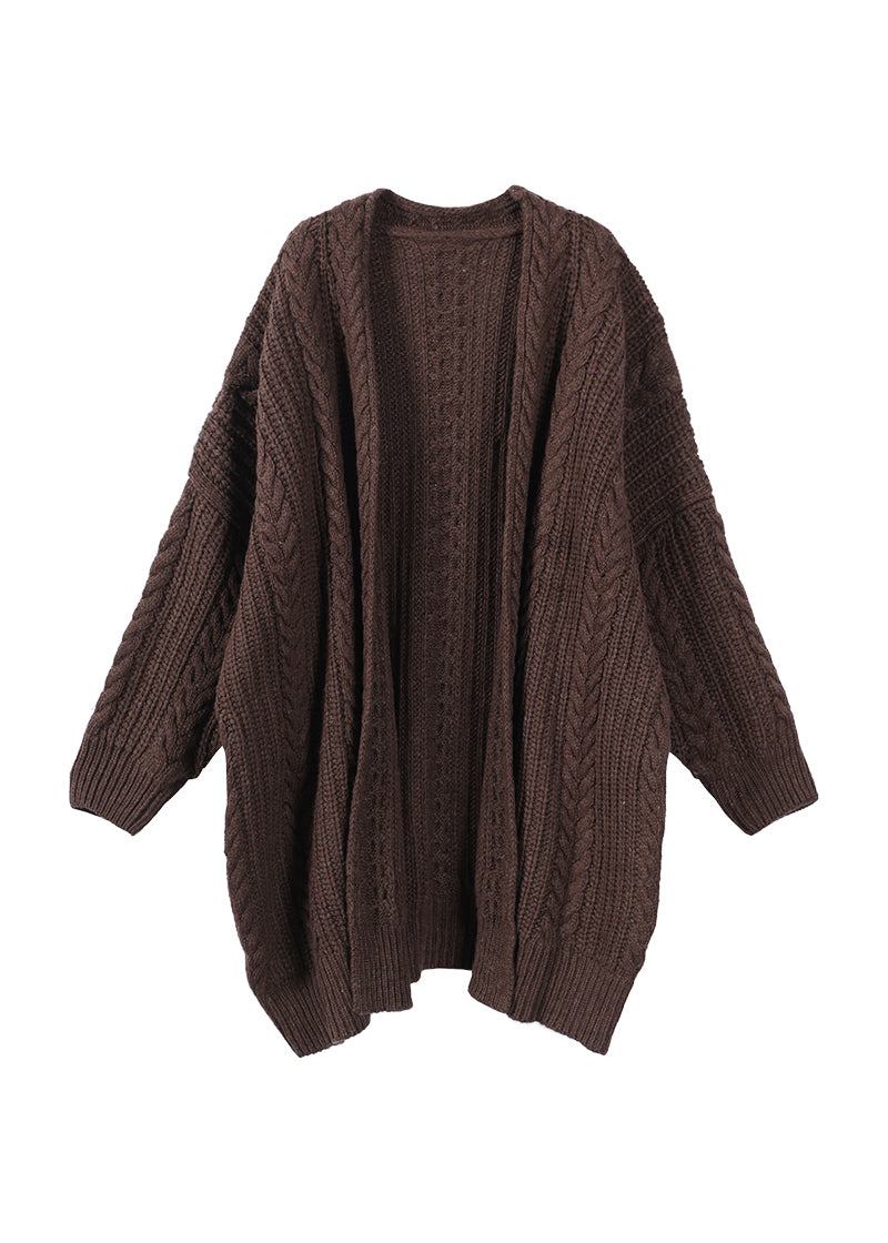 Bohemian-pullover Mit V-ausschnitt Und Zopfmuster Für Den Winter - Kaffee