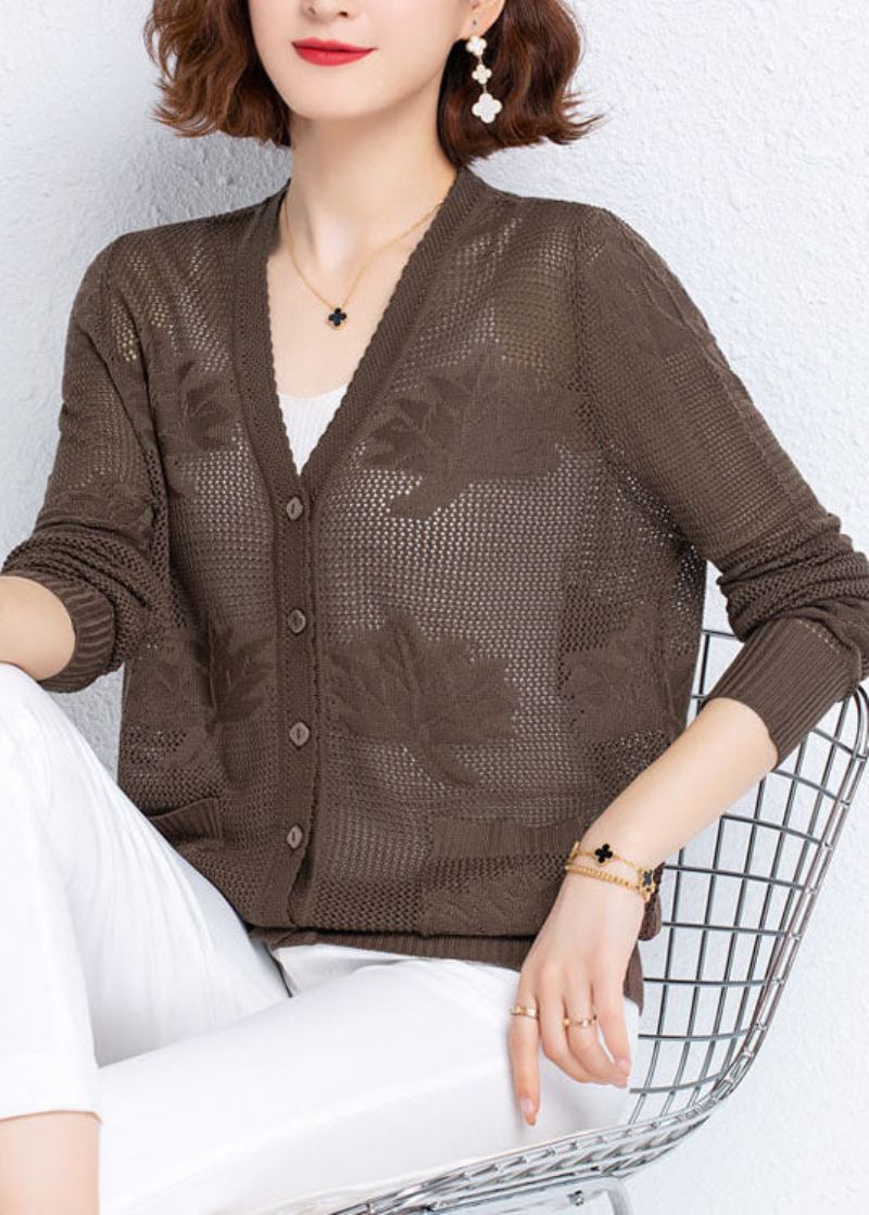 Bohemian-strickjacke Aus Schwarzem Übergroßem Muster Mit Hohlen Tüllen Für Den Sommer - Damen-Cardigans