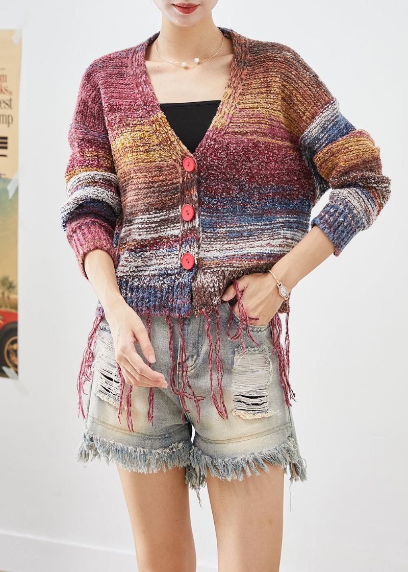 Bohemian-strickjacke Mit Quasten Und Batikmuster Für Den Herbst