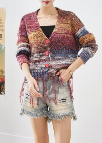 Bohemian-strickjacke Mit Quasten Und Batikmuster Für Den Herbst