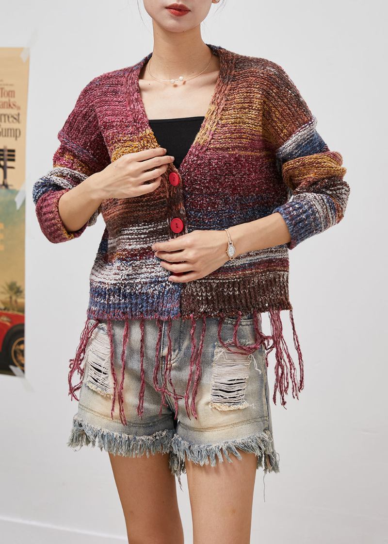 Bohemian-strickjacke Mit Quasten Und Batikmuster Für Den Herbst - Damen-Cardigans