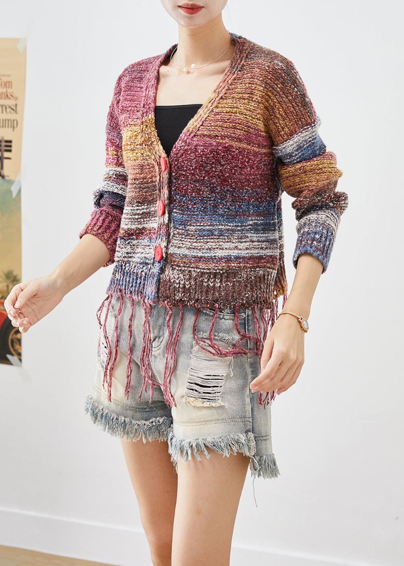 Bohemian-strickjacke Mit Quasten Und Batikmuster Für Den Herbst - Damen-Cardigans