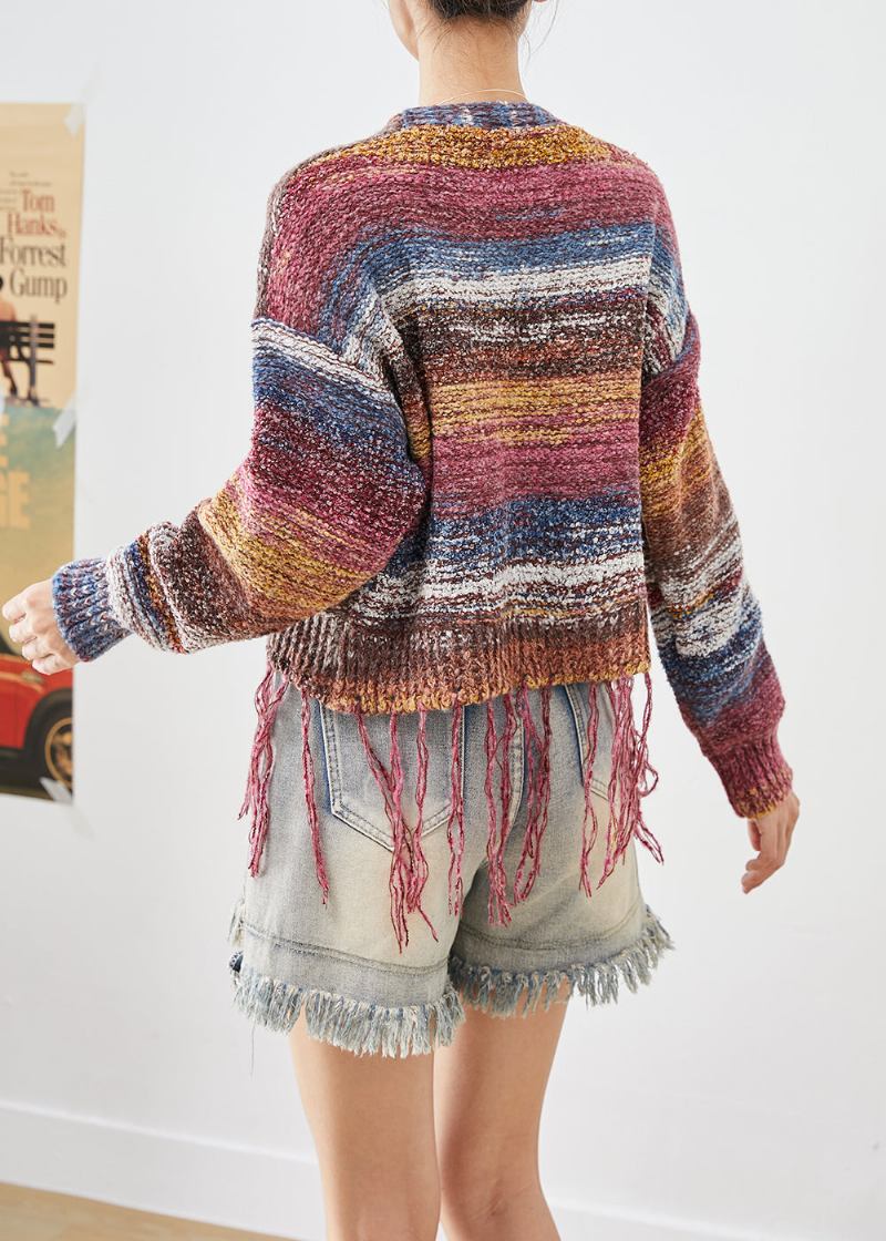 Bohemian-strickjacke Mit Quasten Und Batikmuster Für Den Herbst - Damen-Cardigans