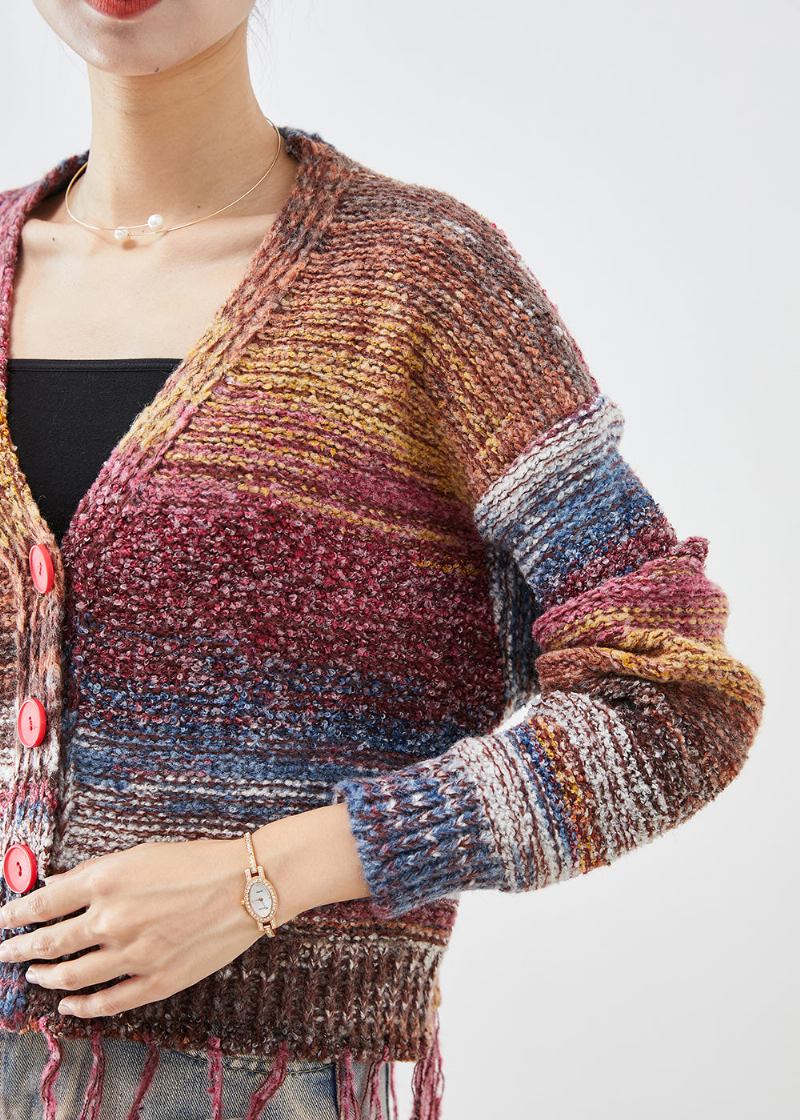 Bohemian-strickjacke Mit Quasten Und Batikmuster Für Den Herbst - Damen-Cardigans