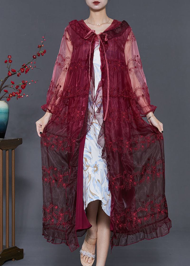 Boho-cardigan Aus Organza Mit Stickerei Und Kapuze Für Den Sommer - Damen-Cardigans