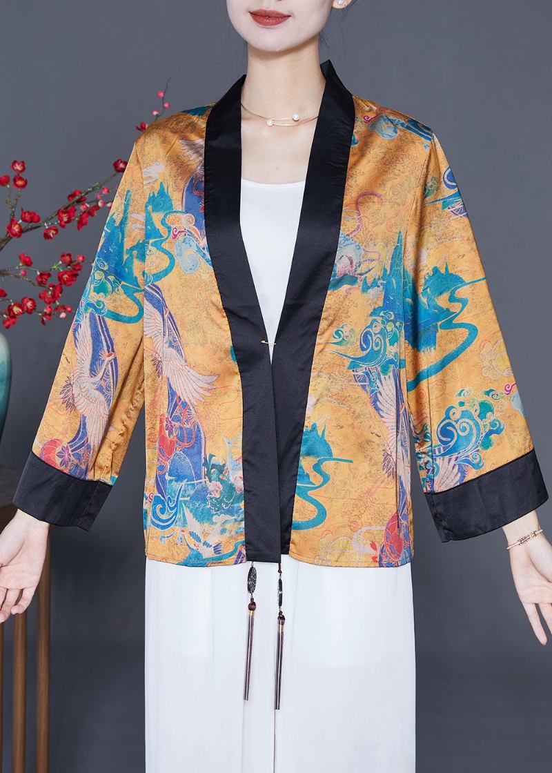 Boho-gelbe Übergroße Patchwork-seidenjacke Mit Quaste Sommer - Damen-Cardigans