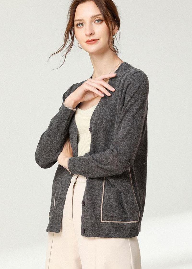 Boho-strickcardigan Mit Knöpfen Lange Ärmel - Khaki