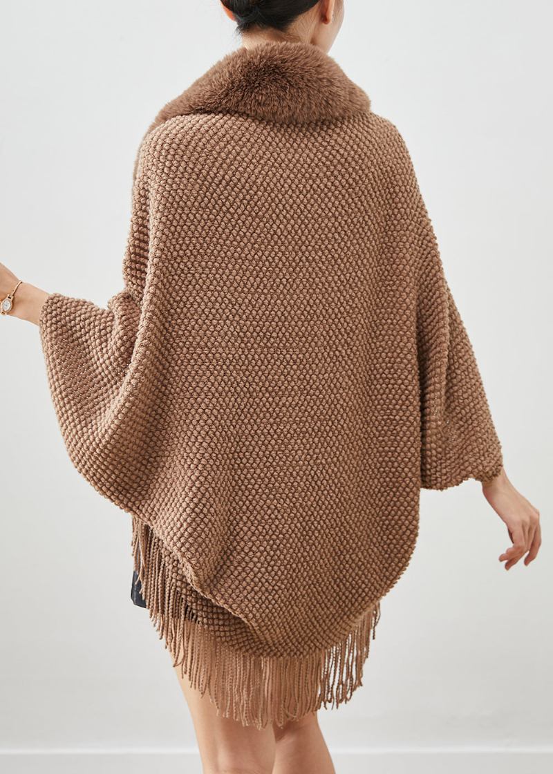 Boho-strickjacke Mit Braunem Pelzkragen Und Quasten Für Den Herbst - Damen-Cardigans