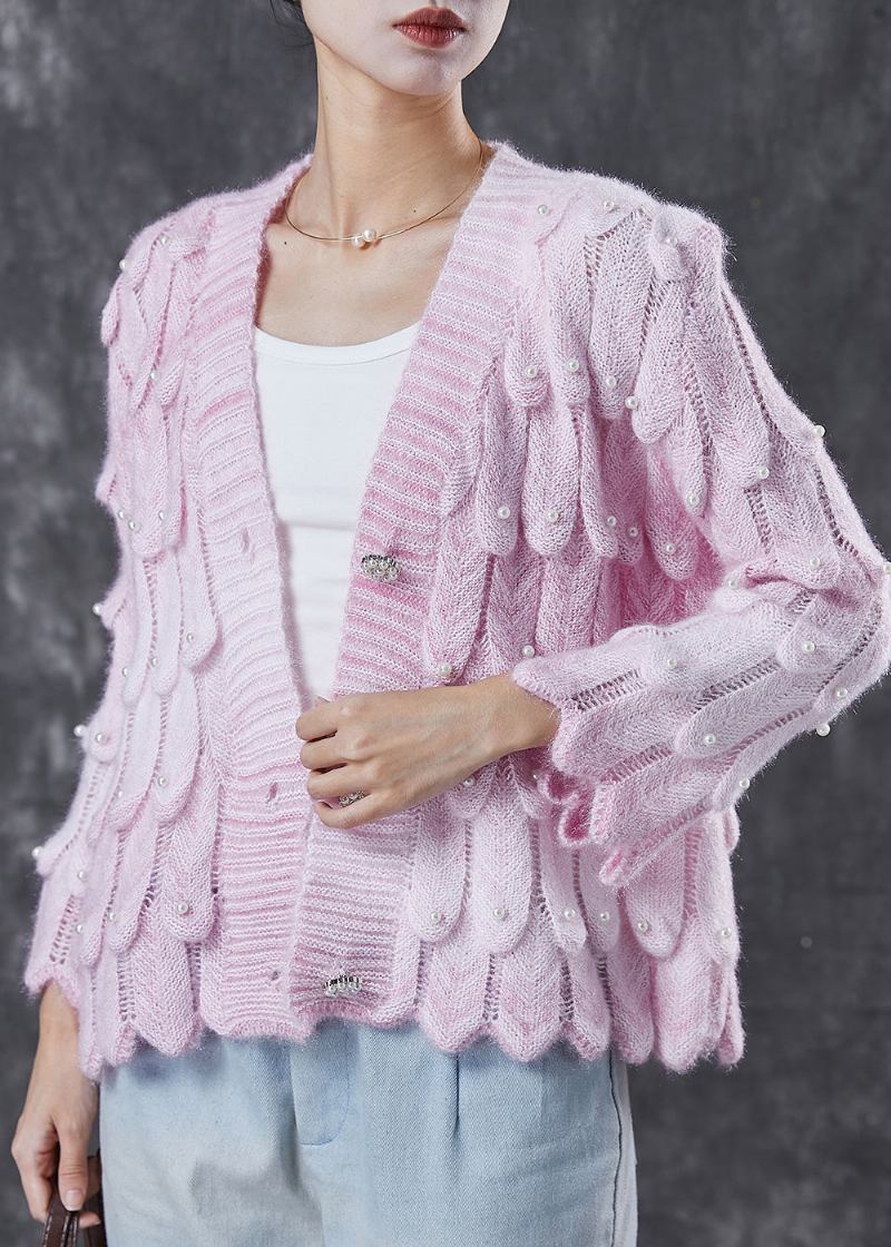 Boutique Rosa V-ausschnitt Strickcardigan Mit Nagelperlen Frühling