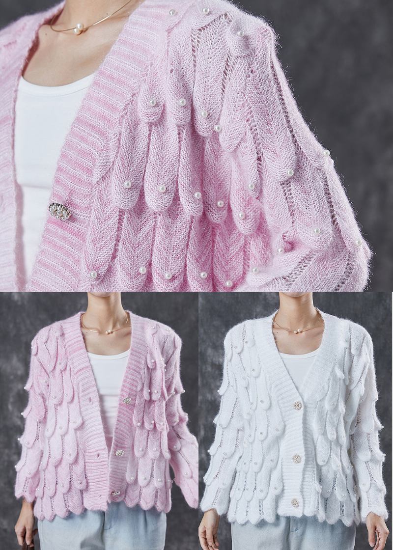 Boutique Rosa V-ausschnitt Strickcardigan Mit Nagelperlen Frühling - Damen-Cardigans