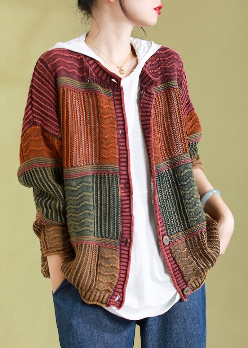 Boutique-strickcardigan Mit Rundhalsausschnitt Und Patchwork In Armeegrün Für Den Frühling