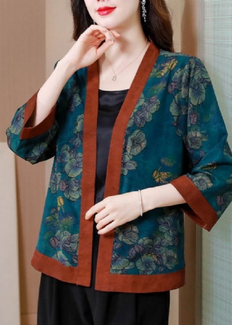 Chinesische Blaue Patchwork-strickjacke Aus Seide Im Sommer