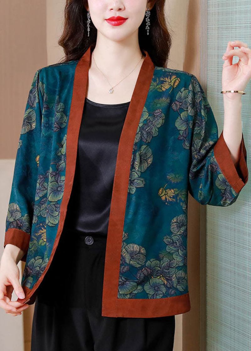 Chinesische Blaue Patchwork-strickjacke Aus Seide Im Sommer - Damen-Cardigans