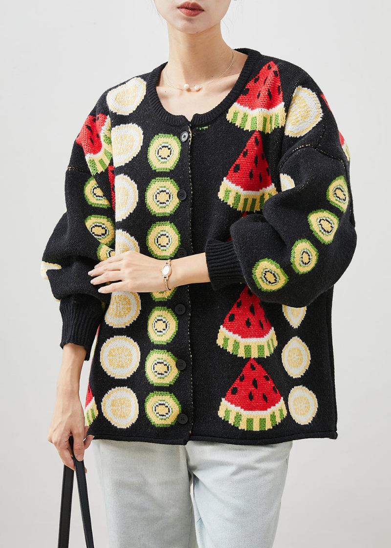 Damen-strickjacken Mit Übergröße Und Frucht-print In Schwarz Winter - Damen-Cardigans