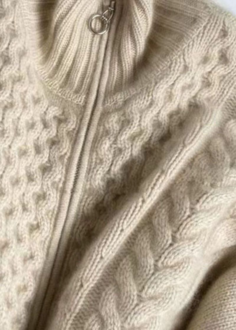 Diy Beige Lässiger Woll-strickmantel Mit Reißverschluss Winter - Damen-Cardigans