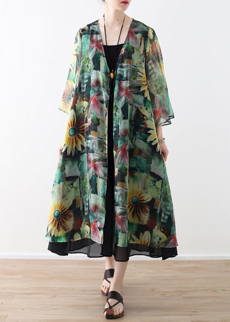 Diy Grüne Drucke Chiffon-oberbekleidung Für Damen Formende Strickjacke Für Den Sommer