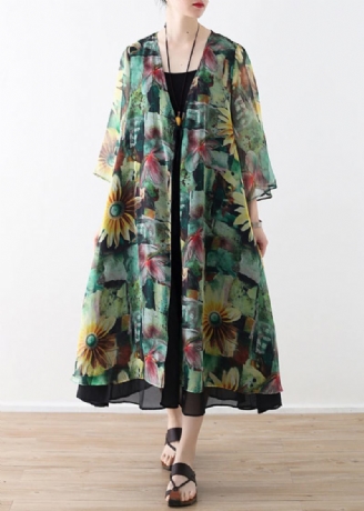 Diy Grüne Drucke Chiffon-oberbekleidung Für Damen Formende Strickjacke Für Den Sommer