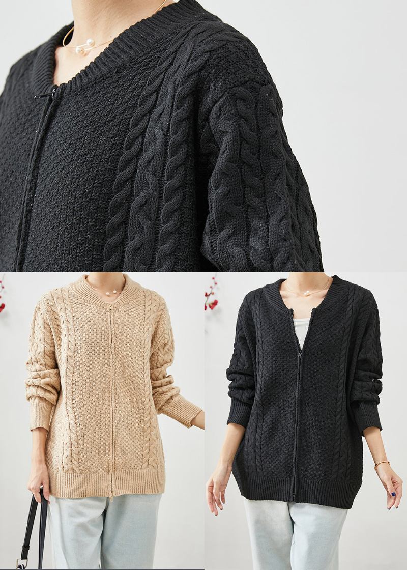 Diy Khakifarbene Dicke Strickjacke Mit Reißverschluss Im Herbst - Damen-Cardigans