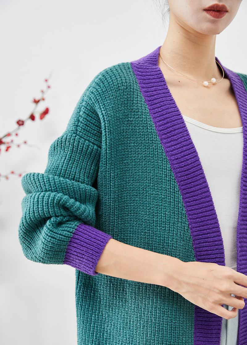 Edle Übergroße Lange Strickjacke Mit Patchwork-muster In Farbblockoptik Für Den Herbst - Damen-Cardigans