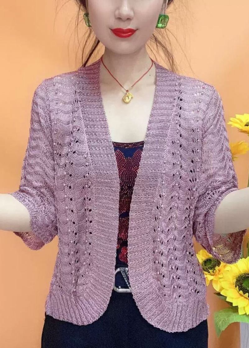 Einfache Weiße V-ausschnitt-strickcardigans Mit Aushöhlung Für Armreifärmel - Damen-Cardigans