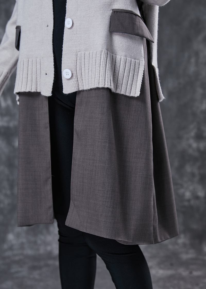 Einzigartige Graue Übergroße Strickjacke Mit Patchwork-muster Frühling - Damen-Cardigans