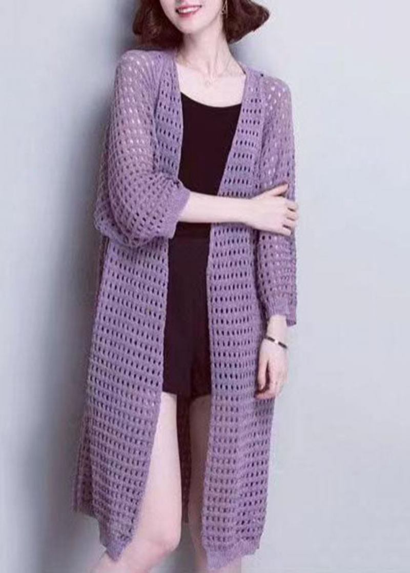 Einzigartiger Lilafarbener Patchwork-cardigan Mit Aussparungen Für Den Sommer - Damen-Cardigans