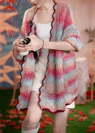 Einzigartiger Patchwork-strickcardigan Mit Ausgehöhlten Zirkonen In Regenbogenfarben Für Den Herbst