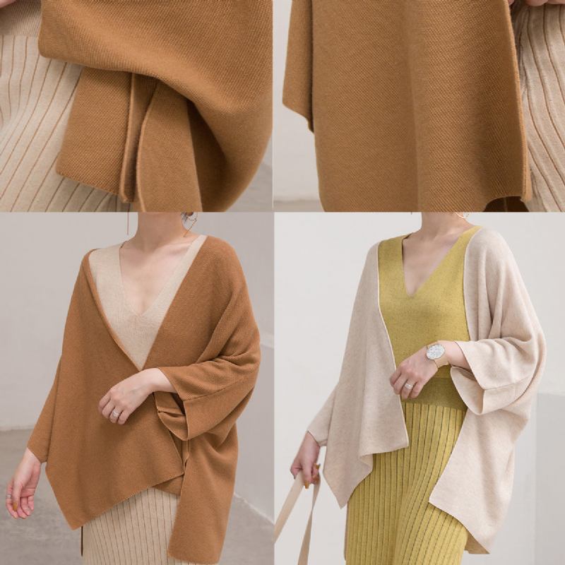 Feine Hautfarbene Pullover Lässige Strickblusen Mit Dreiviertelärmeln Cardigan-bluse - nude