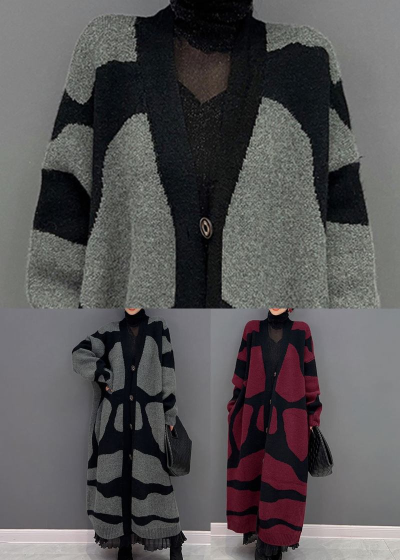 Französische Rote Übergroße Strickjacke Mit Print Für Den Winter - Damen-Cardigans