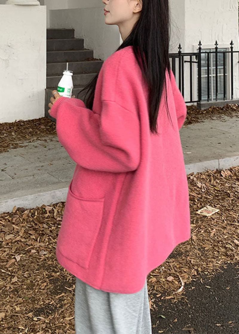 Grüne Baumwollpullover Mit Blumenmuster Und Knöpfen Im Bohemian-stil Für Den Herbst - Rosa